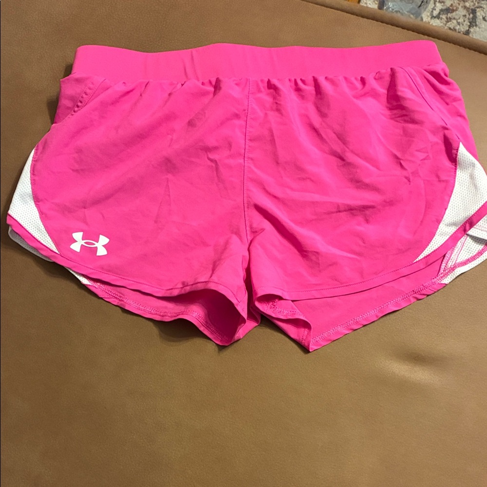 Under Armour Women’s Neon Pink Athletic Shorts with White Trim